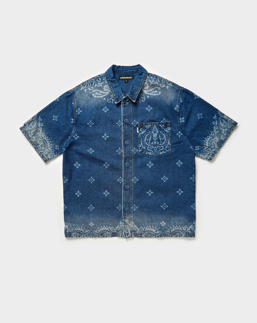 Criminal Damage Laser Print Denim Shirt. Underground Apparel. Rule of Next Streetwear.