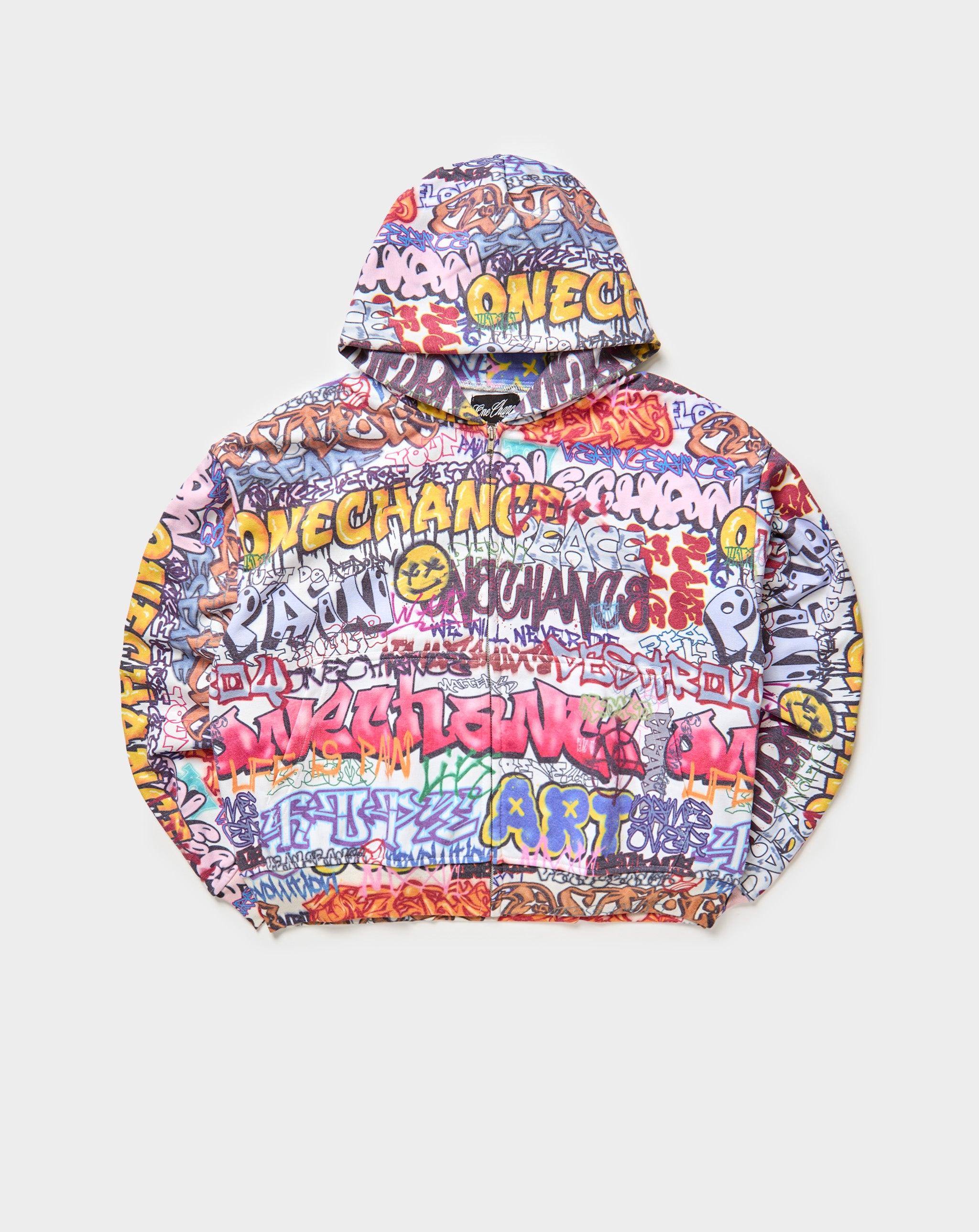 One Chance One Chance - All Over Graffiti Zip Up - Black