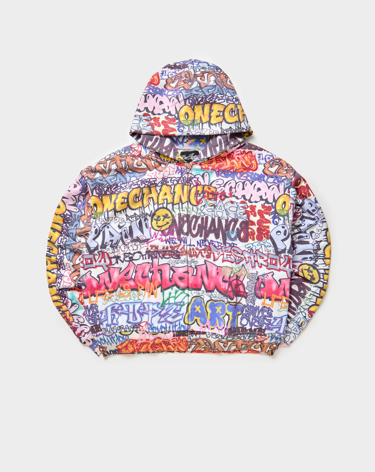 One Chance All Over Graffiti Zip Up in Black