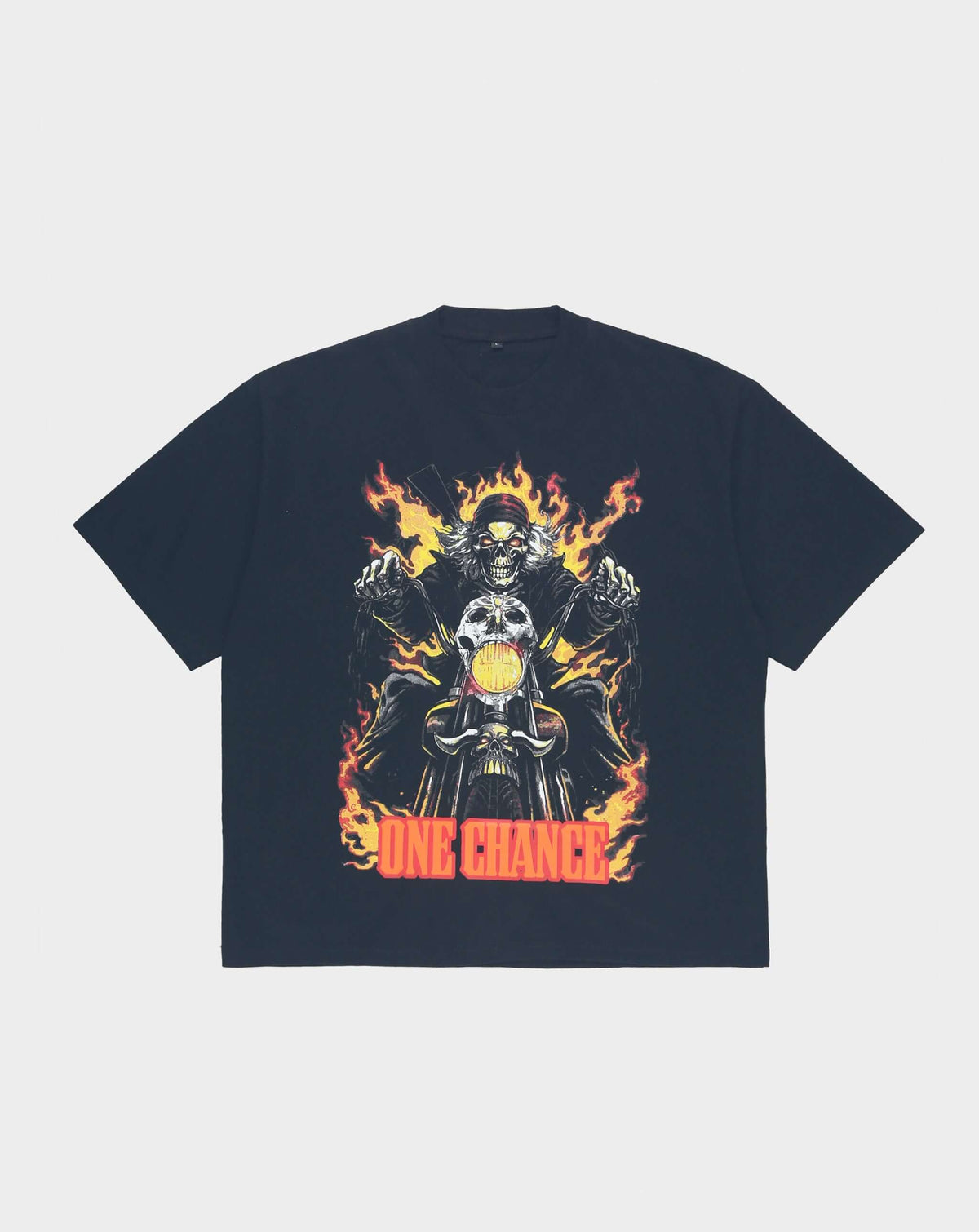 One Chance Biker Flame T-Shirt in Black