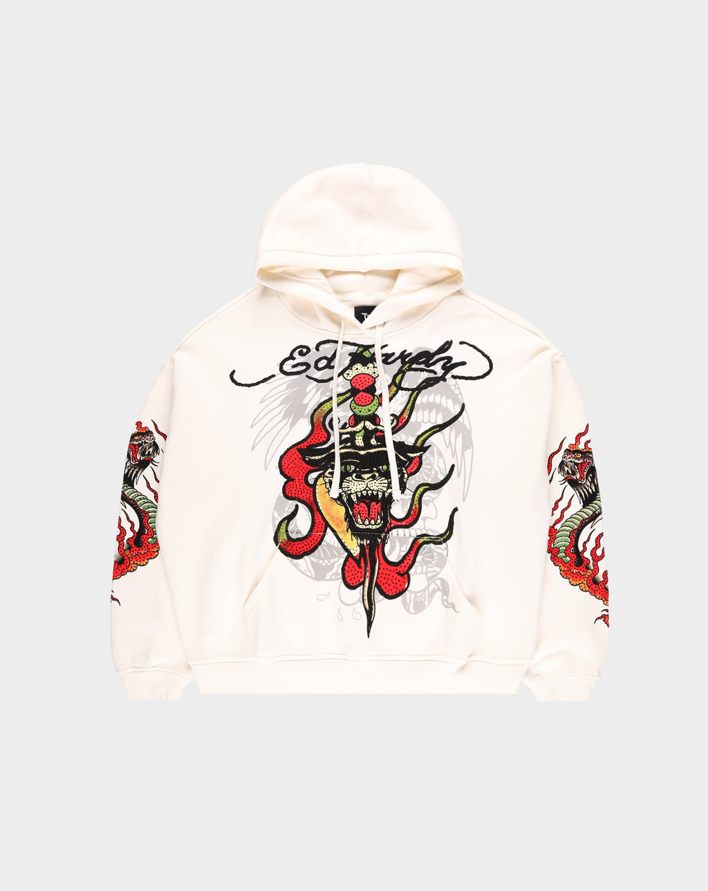 Ed Hardy Panther Flame Boxy Rhinestone Fleece Hoodie - Rule of Next Apparel