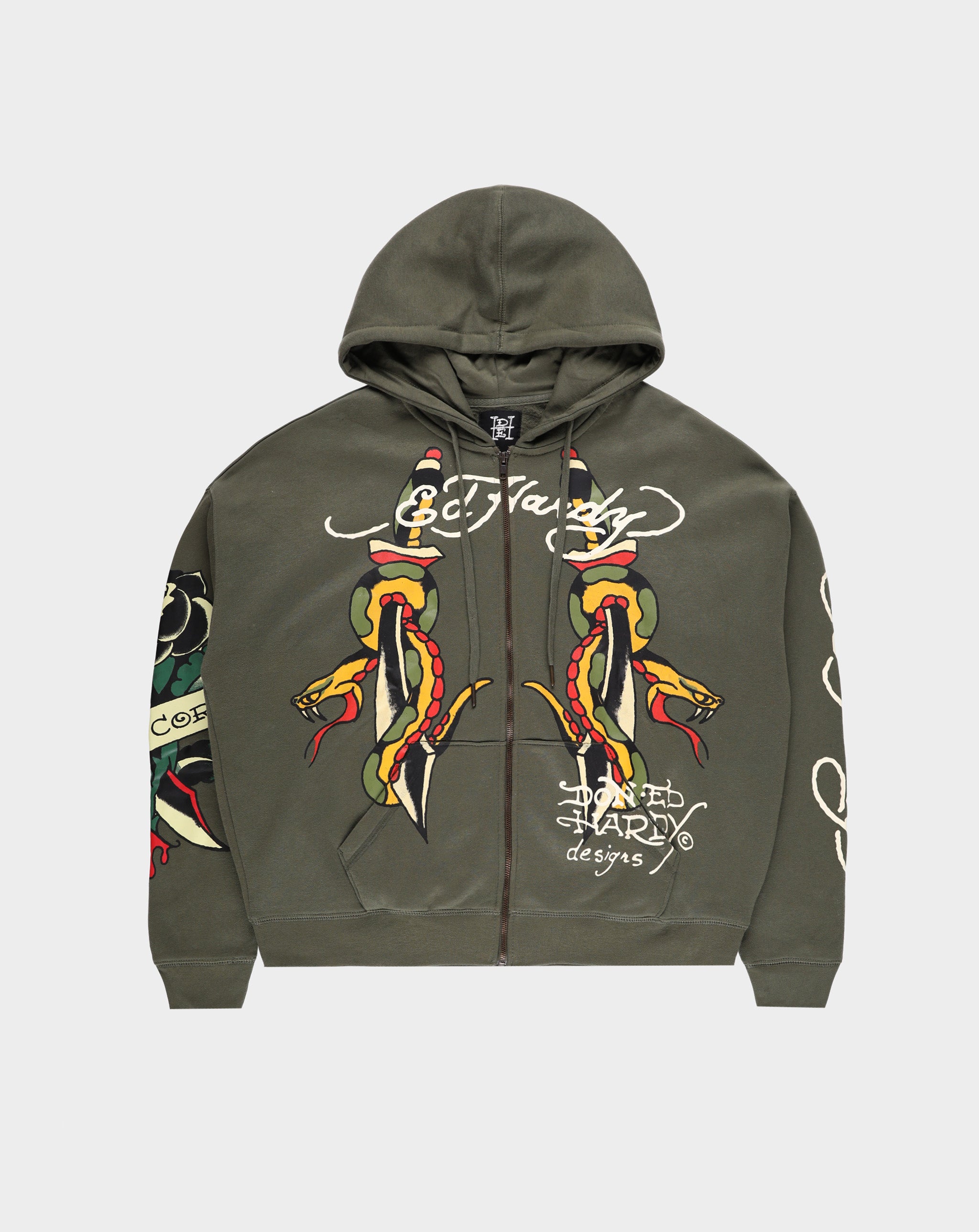 Ed Hardy - Snakes Boxy Zip Hoodie - Army Green – Rule of Next