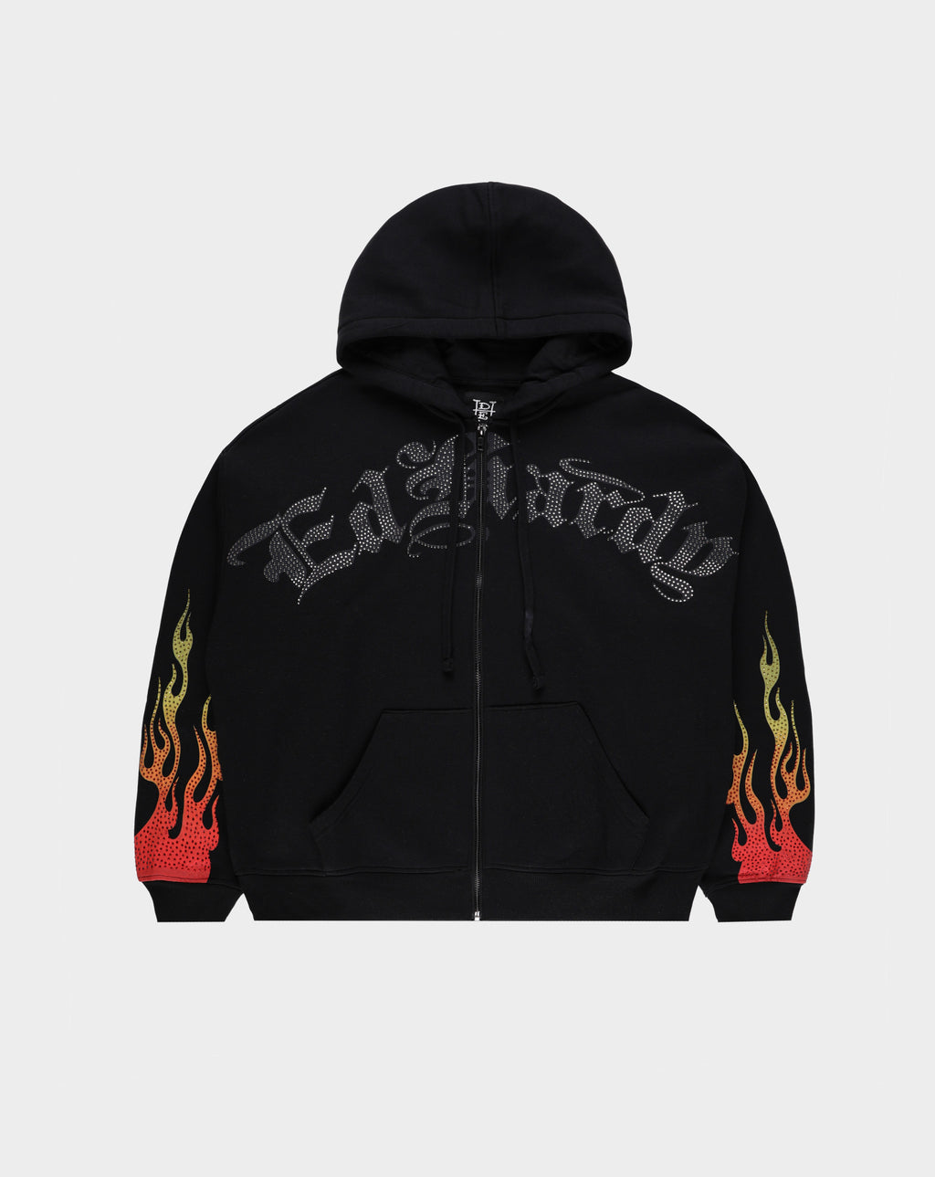 Ed Hardy Skull Flames Boxy Zip Rhinestone Hoodie - Rule of Next Apparel