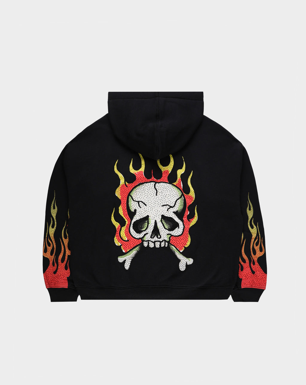 Ed Hardy Skull Flames Boxy Zip Rhinestone Hoodie - Rule of Next Apparel