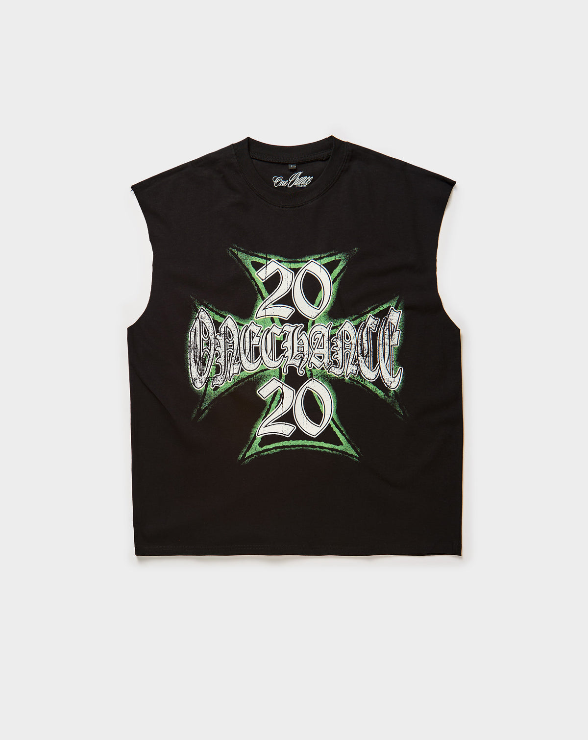 One Chance Green Tea Sleeveless Tee in Black