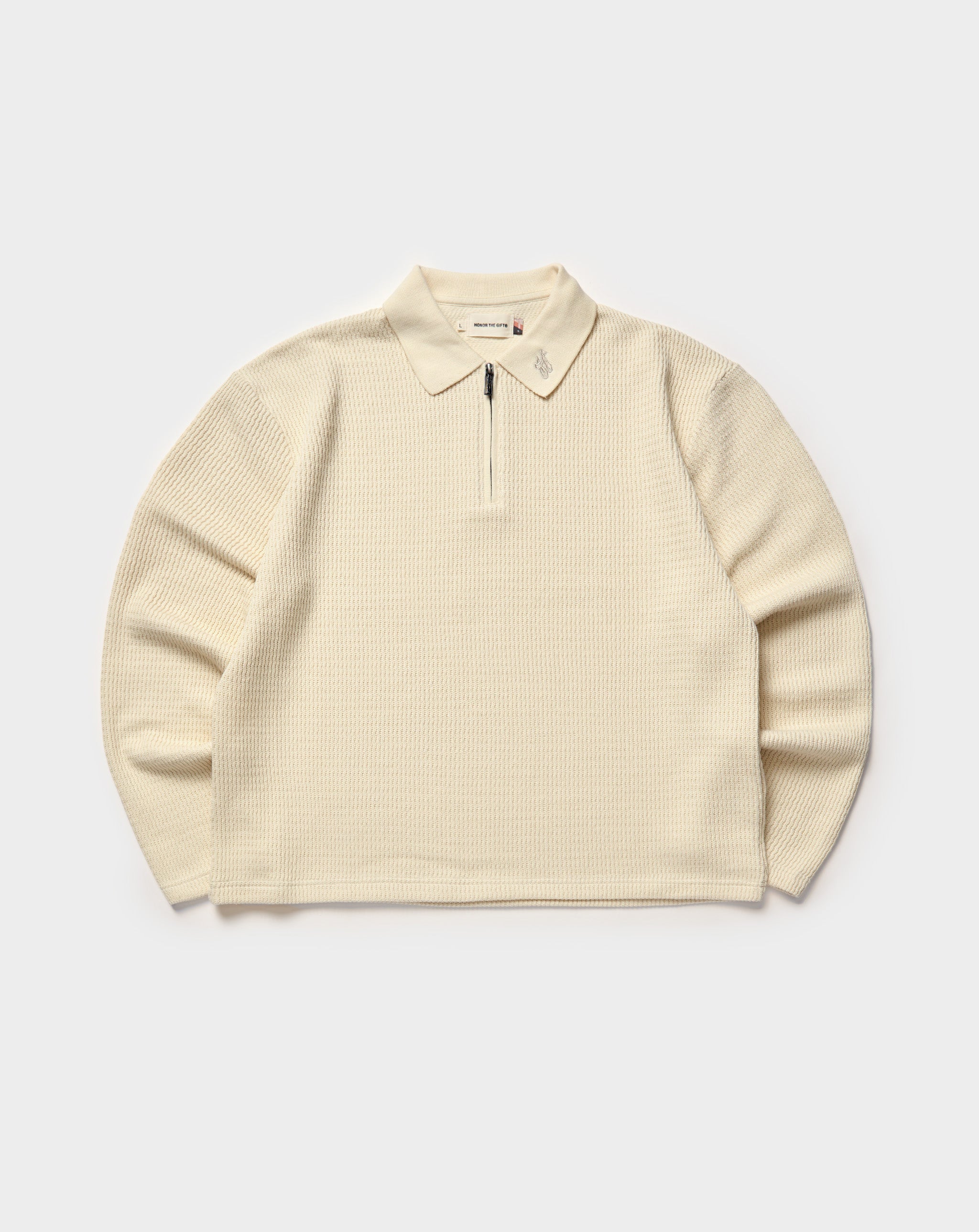 Wavy Knit Long Sleeve Polo Shirt