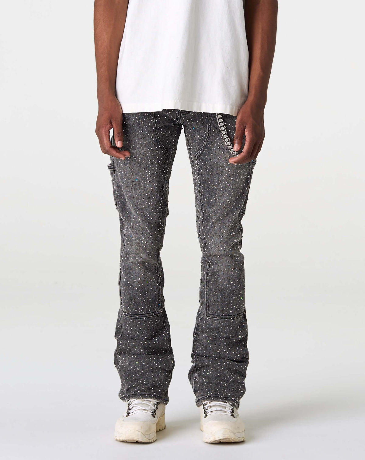 PRVT LBL Stacked Rhinestone Jean in Grey