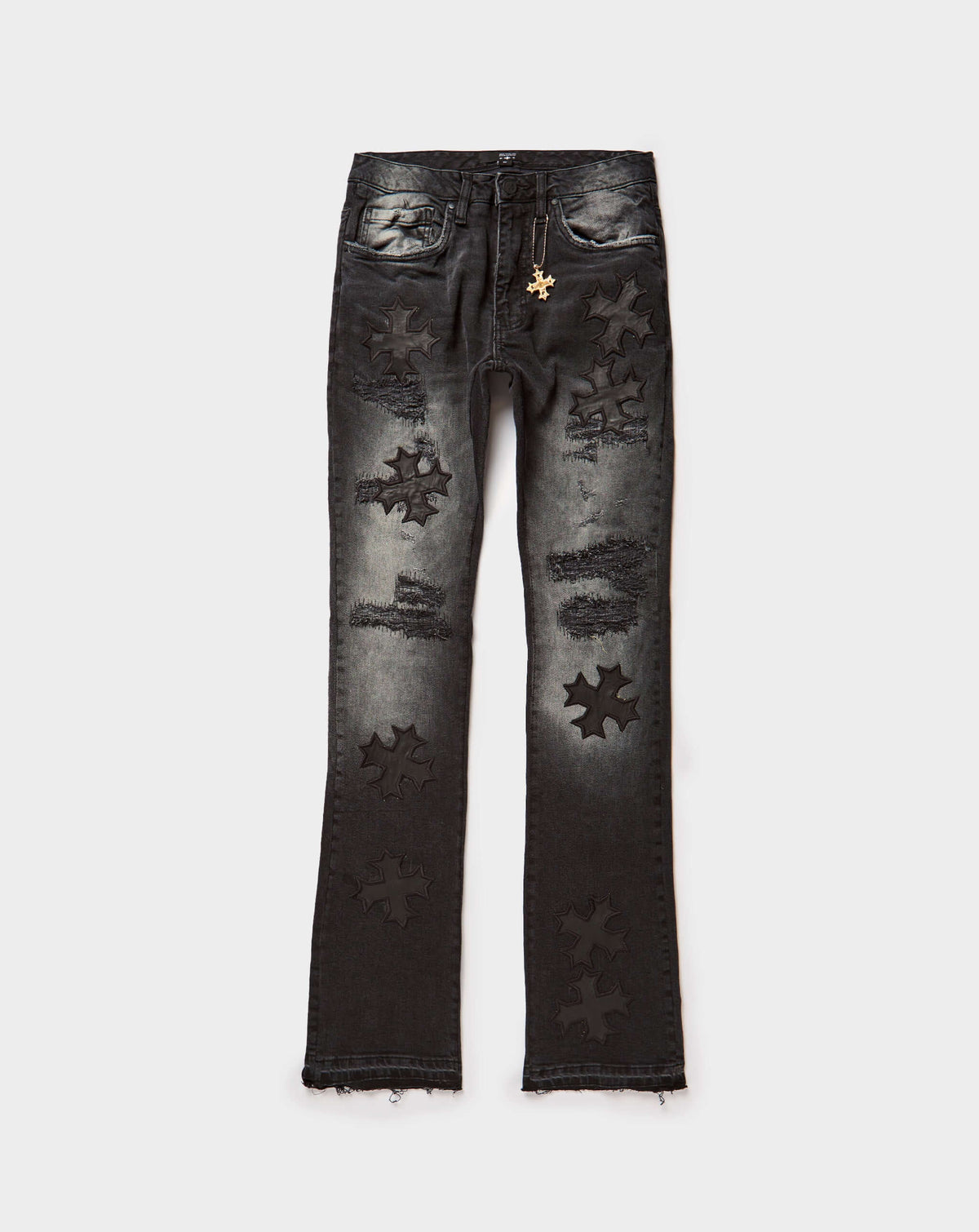 Jordan Craig Crossed Scythe Patches Stacked Jeans in Black Shadow