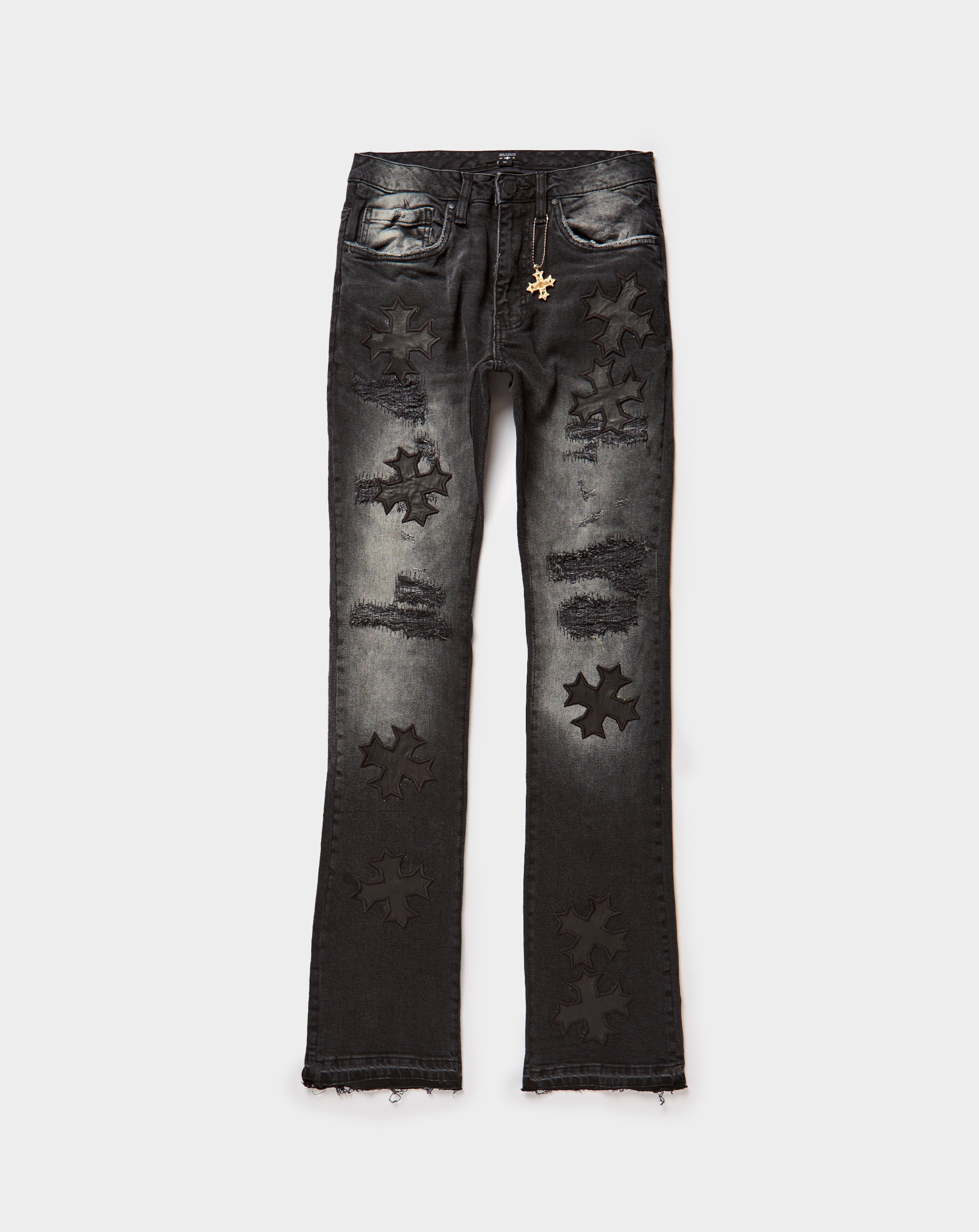 Jordan Craig Crossed Scythe Patches Stacked Jeans - Rule of Next Apparel