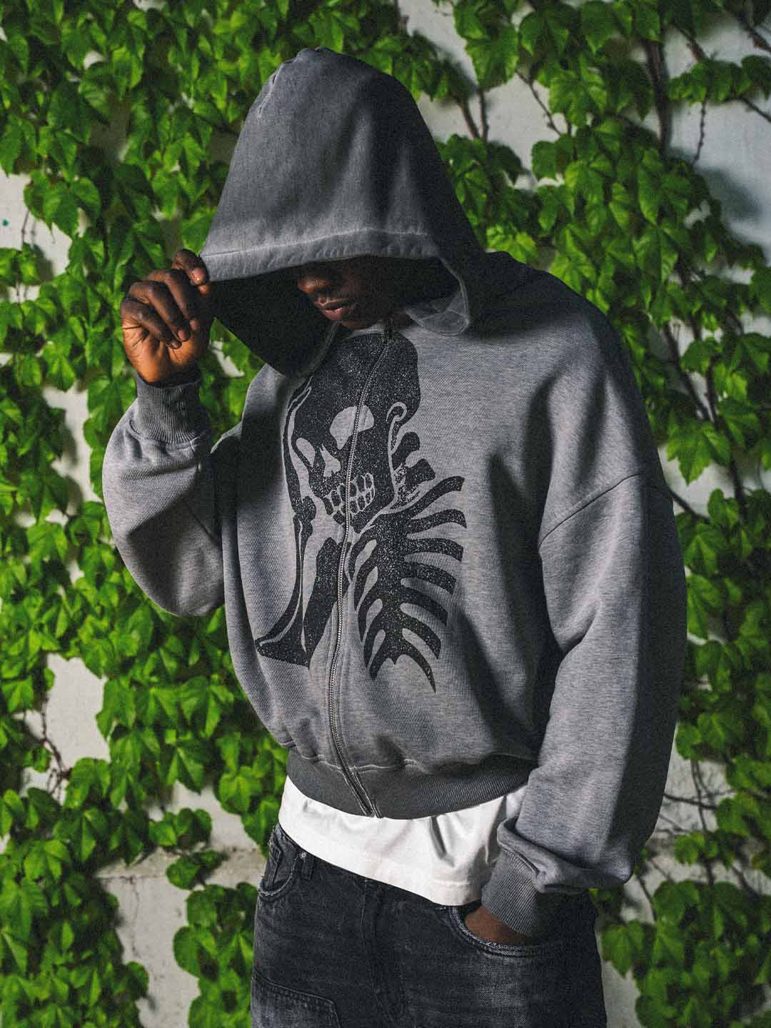 Palm Angels Skull Zipped Loose Hoodie. Underground Apparel. Rule