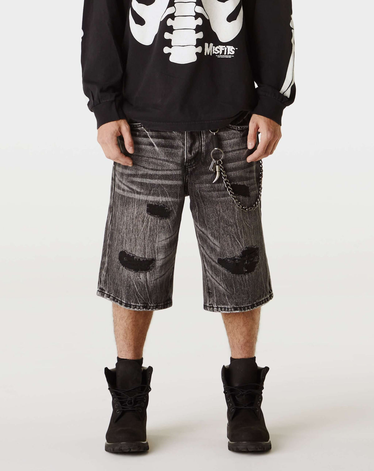 PRVT LBL Distressed Denim Short in Black Wash